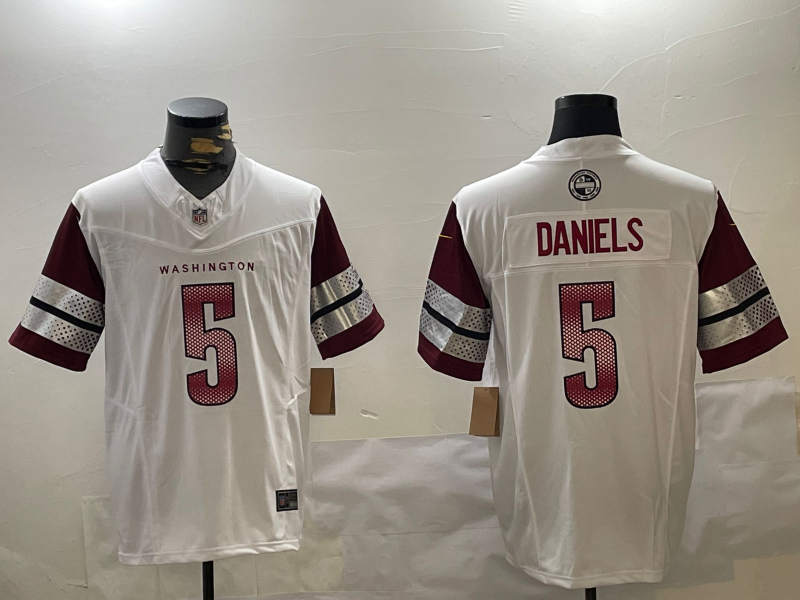 Men's Washington Commanders Jayden Daniels #5 White Jersey